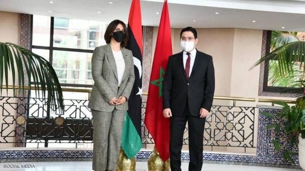 صورة بوريطة يجري اتصالا هاتفيا مع وزيرة الخارجية والتعاون الدولي لدولة ليبيا